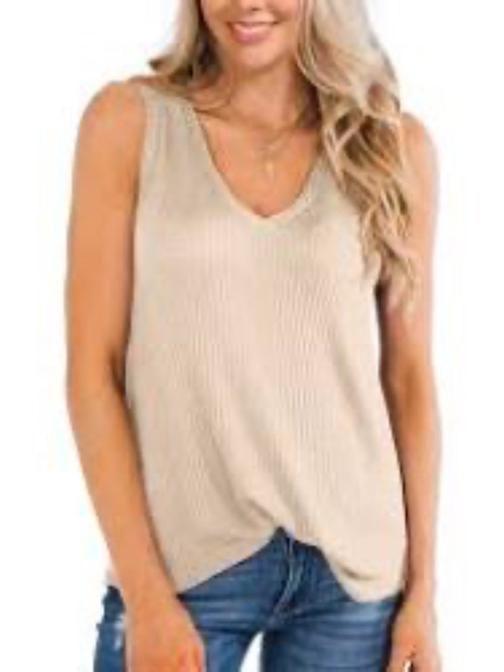 NWT IWOLLENCE Womens Waffle Knit V Neck Tank Tops Summer Casual Sleeveless Shirt